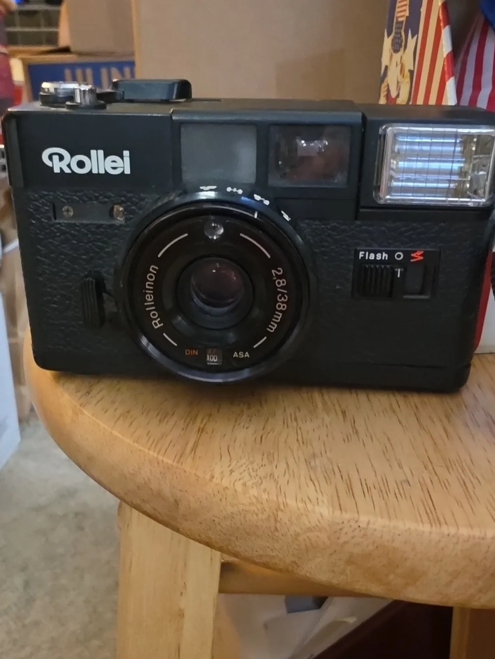 35mm Film Camera in Black with Built-in Flash